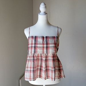 Lucky Brand Plaid Babydoll Tank Top Camisole Size XL Rust Plaid